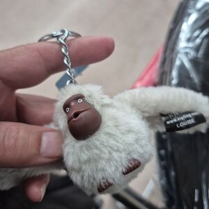 Kipling Louise White Monkey Keychain